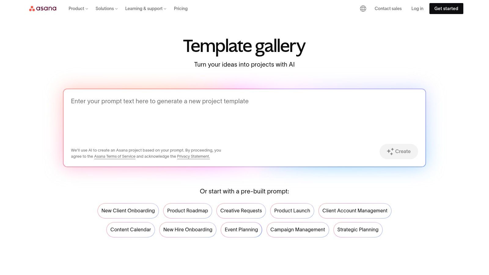 A screenshot of the Asana template library, showing various project plan templates in a card-based layout.