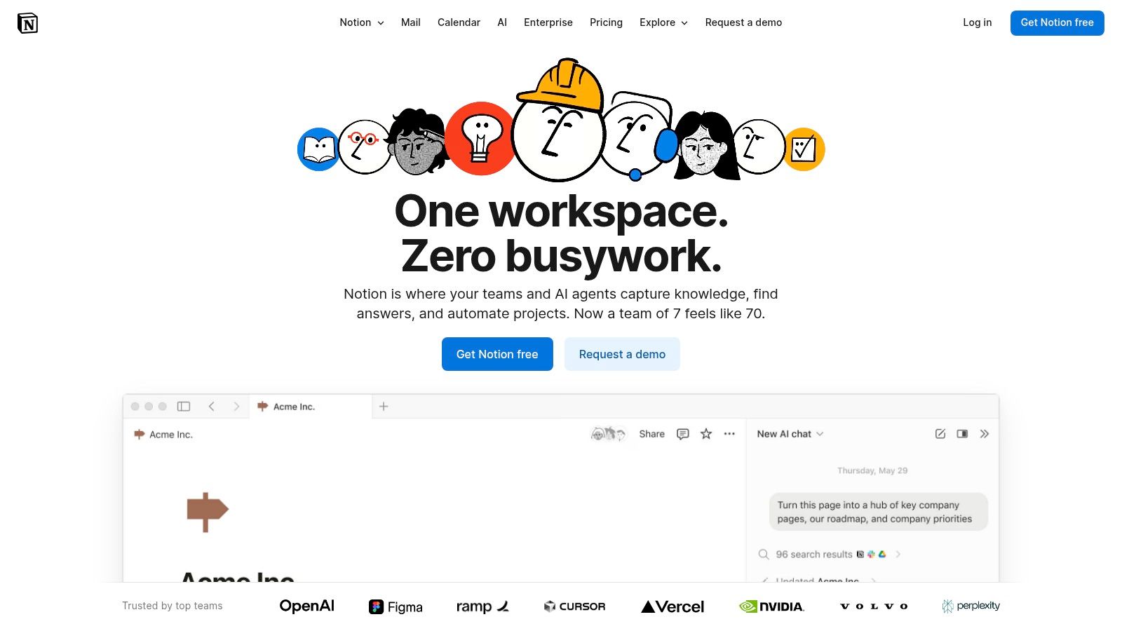A screenshot of a Notion work plan template showing a project timeline, task list, and related documents in a clean, organised layout.