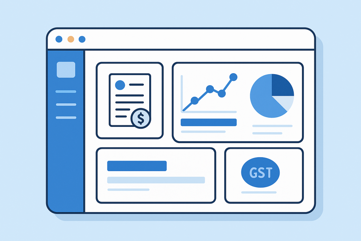 Dashboard of a hypothetical Payly account showing invoices, payments, and GST summary