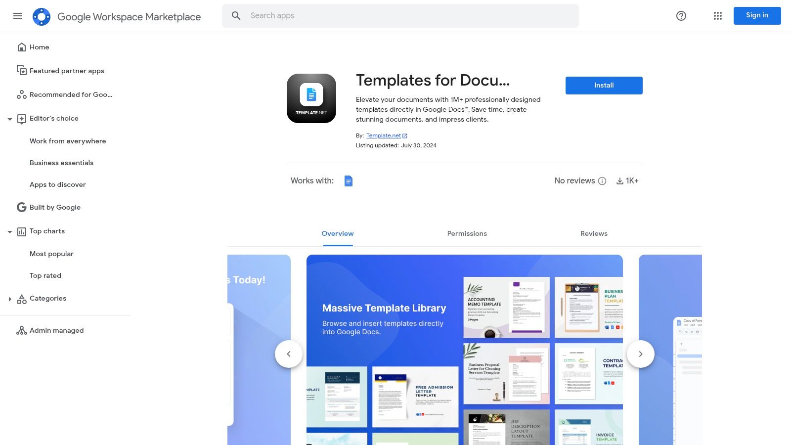 Google Workspace Marketplace – Template Add‑ons for Docs