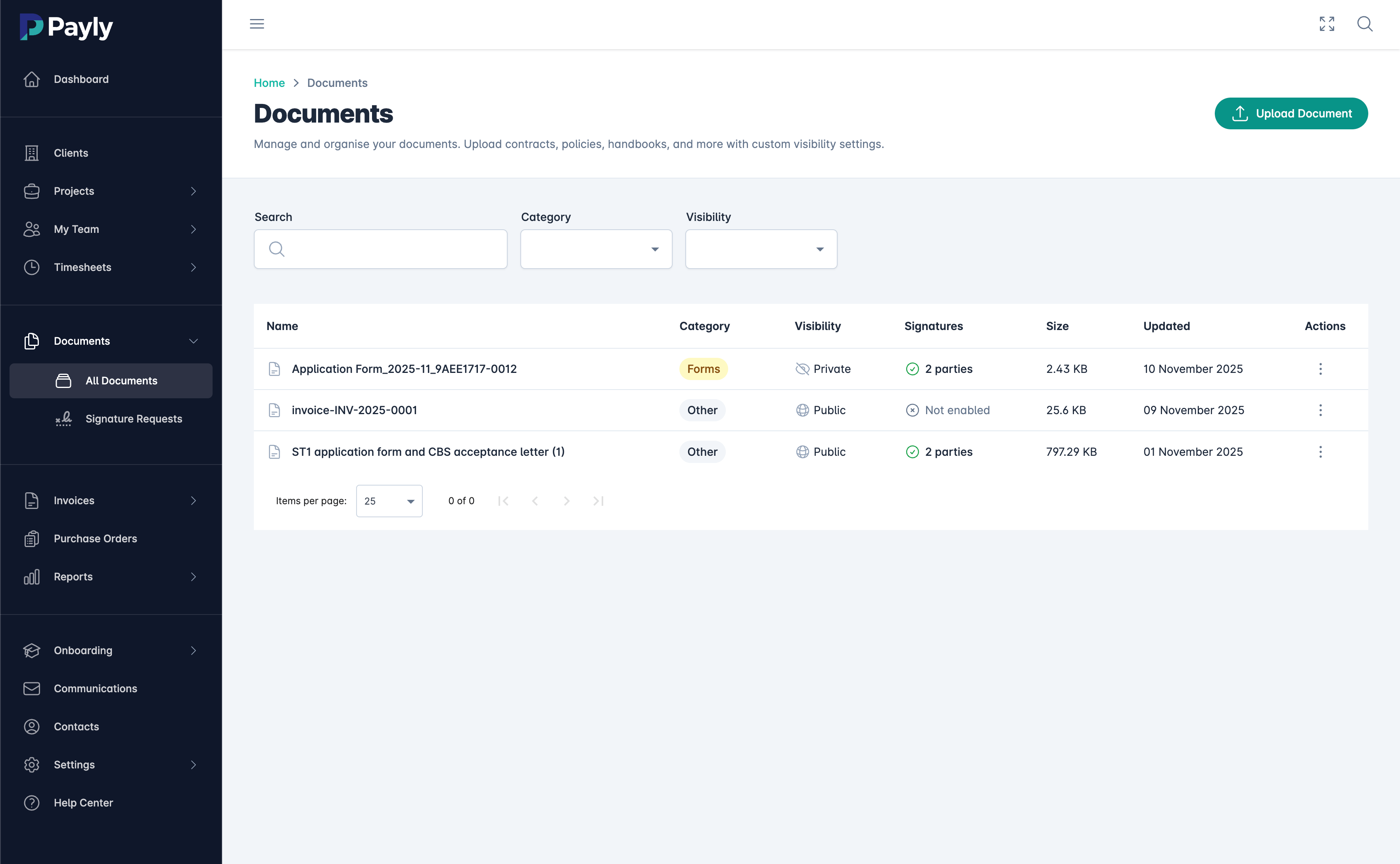 Document management software showing secure file organisation and sharing for business contracts and receipts